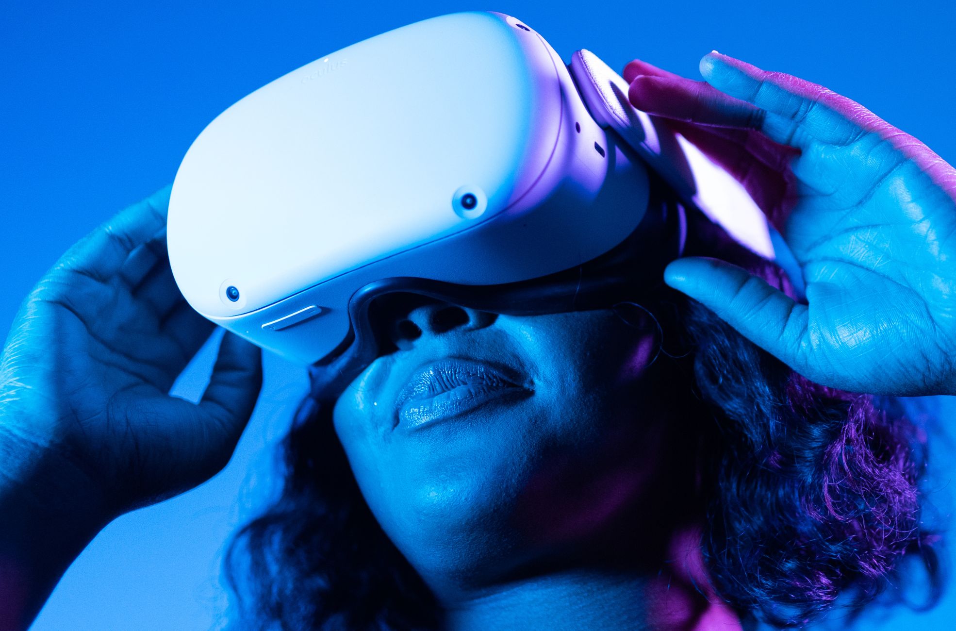 Woman Using VR Headset For An Interactive Game