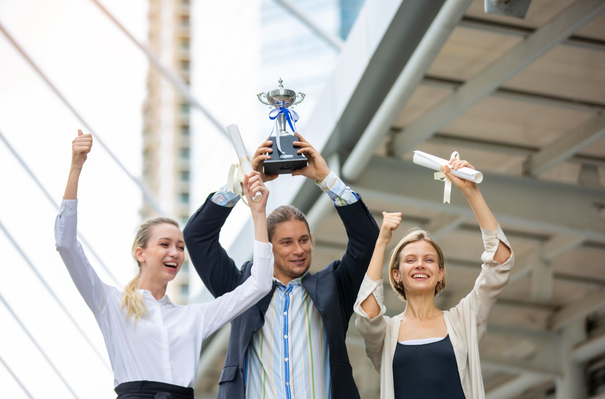 Corporate Team Members Holding Awards