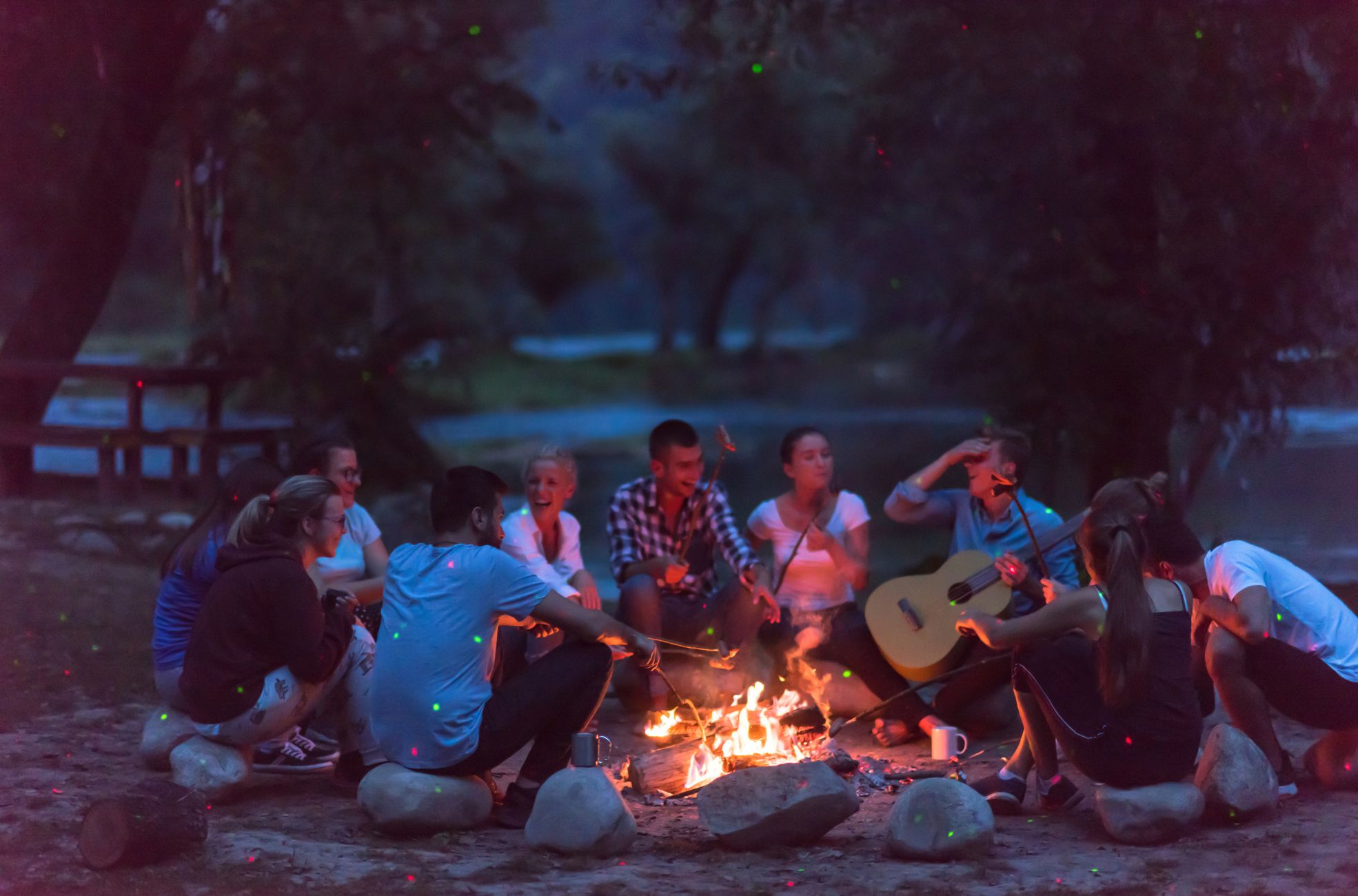 Adults Having A Campfire Party