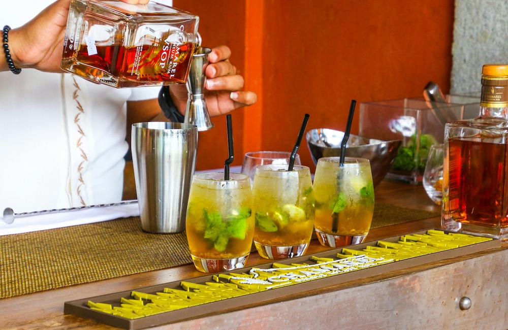 Food station at an event serving pre-made cocktails